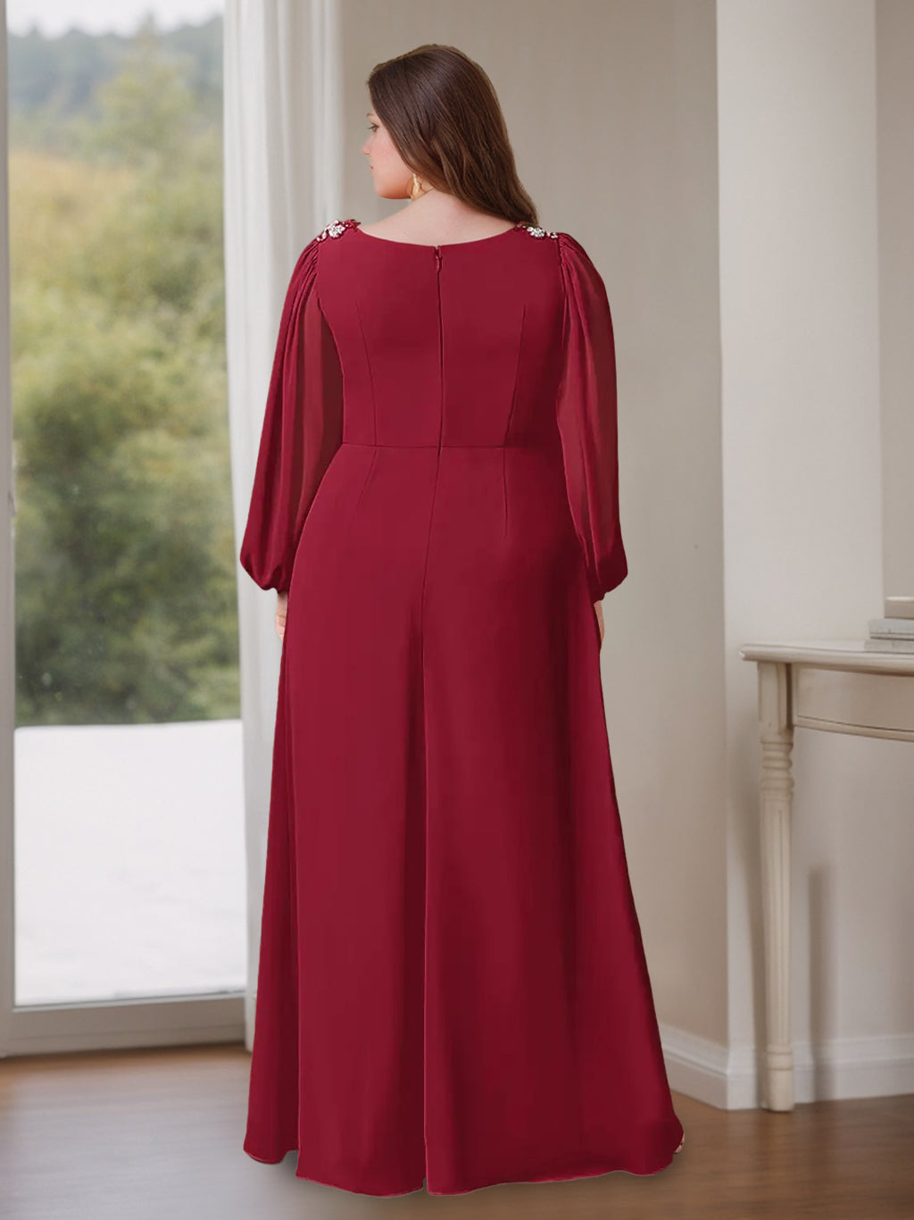 Plus Size A-Line Mother Of The Bride Dress With V-Neck And Ruffled Sleeves