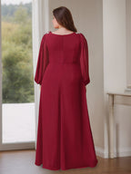 Plus Size A-Line Mother Of The Bride Dress With V-Neck And Ruffled Sleeves