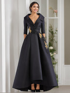 V Neck A Line Floor Length Mother Of The Bride Dress With Beading And Appliques