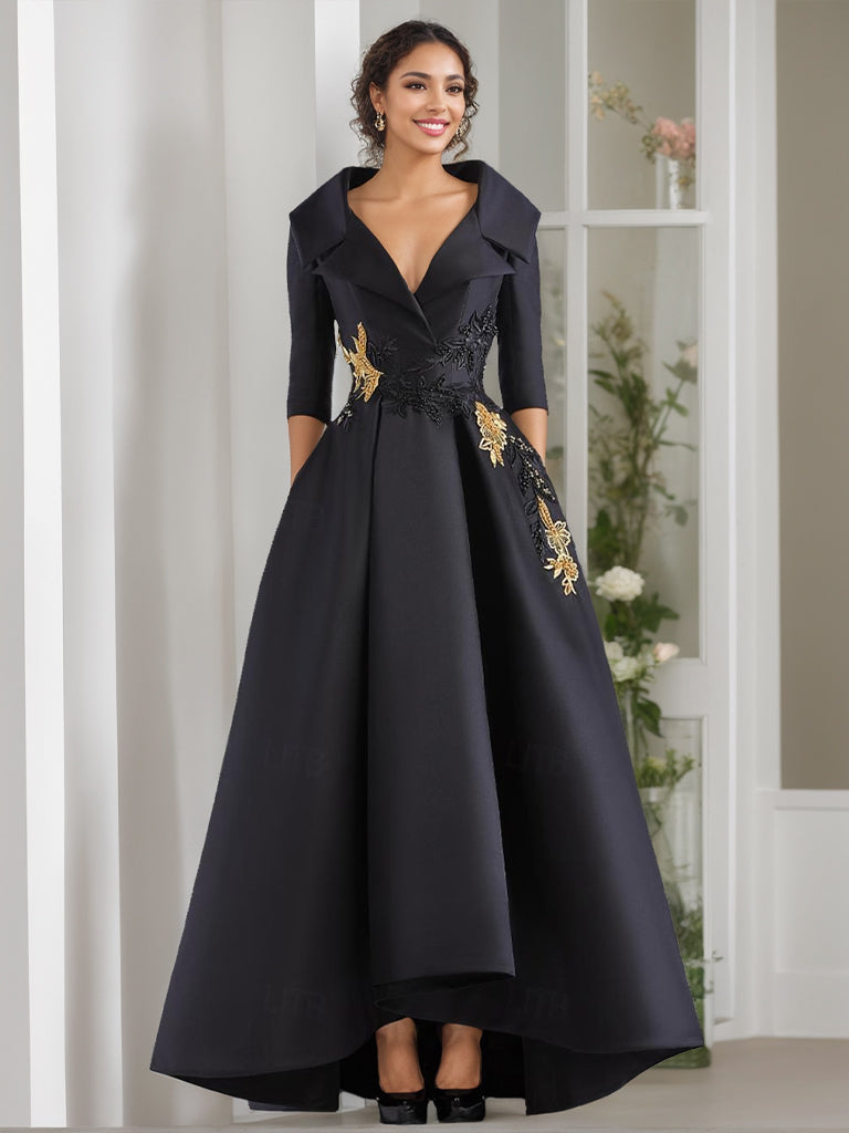 V Neck A Line Floor Length Mother Of The Bride Dress With Beading And Appliques