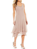 Mother Of The Bride Sleeveless Tea Length Pantsuit With Jacket A Line Round Neck