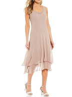 Mother Of The Bride Sleeveless Tea Length Pantsuit With Jacket A Line Round Neck