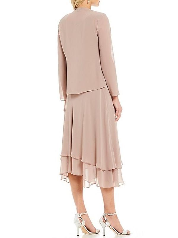 Mother Of The Bride Sleeveless Tea Length Pantsuit With Jacket A Line Round Neck
