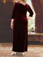 V Neck Princess A Line Dress For Mother Of The Bride With Sleeves And Ruffles
