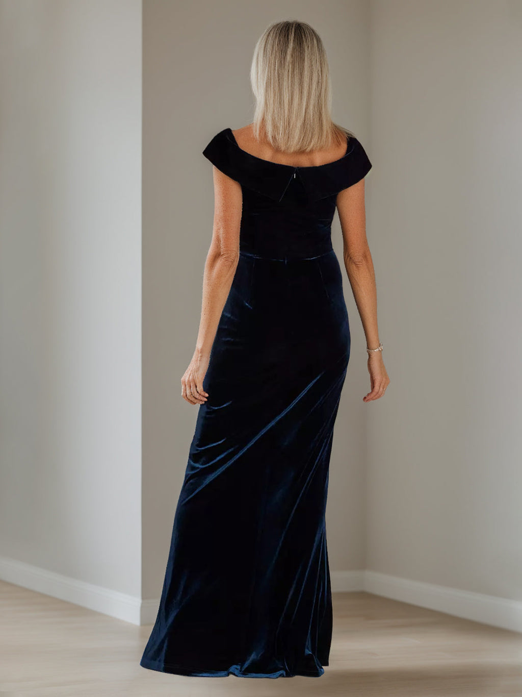 Velvet Mother of the Bride Dress V Neck a Line Floor Length with Side Split
