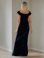 Velvet Mother of the Bride Dress V Neck a Line Floor Length with Side Split