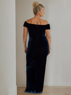 Velvet Mother of the Bride Dress V Neck a Line Floor Length with Side Split