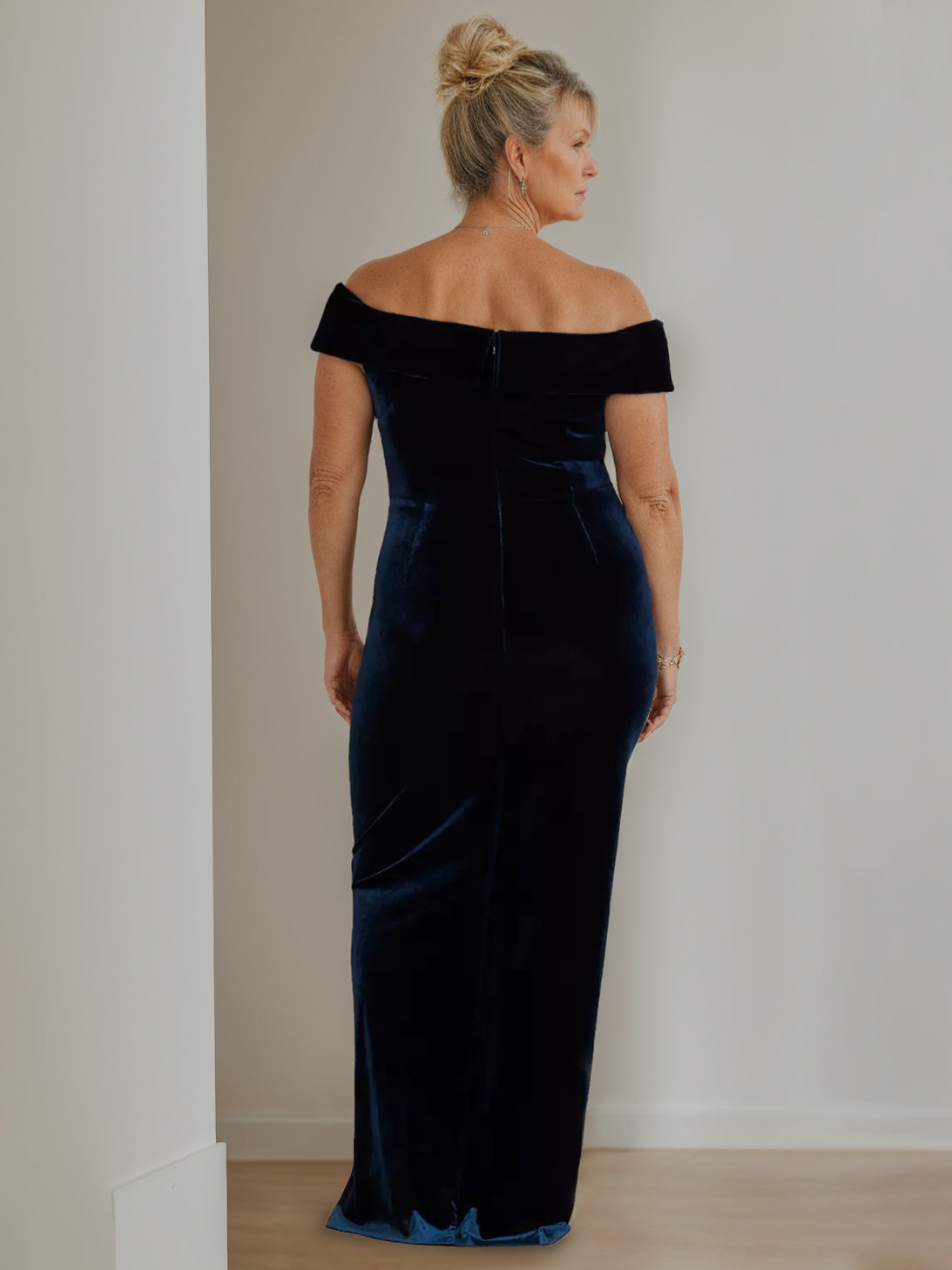 Velvet Mother of the Bride Dress V Neck a Line Floor Length with Side Split