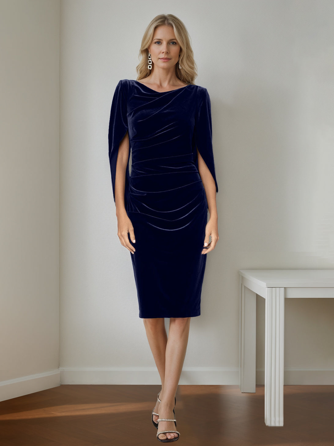 Velvet Mother Of The Bride Dress With Ruffles A Line Knee Length
