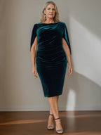 Plus Size Velvet Mother Of The Bride Dress A Line Scoop Neck With Ruffled Hem