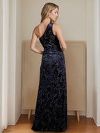One Shoulder Sleeveless Velvet A Line Mother Of The Bride Gown With Side Split