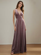 Velvet V Neck Sleeveless Mother Of The Bride A Line Floor Length Dress