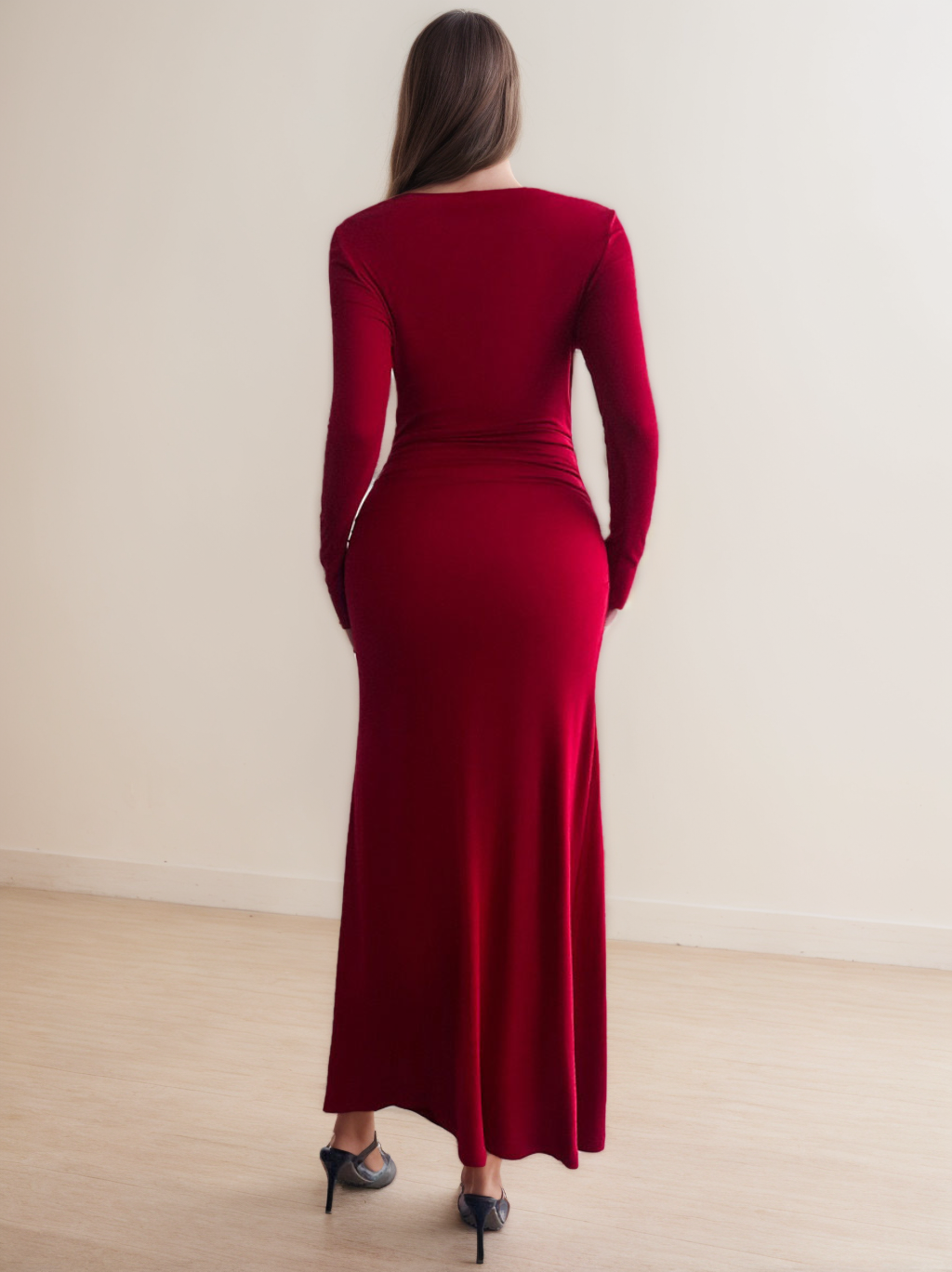 Long Sleeve Ankle Length Mother of the Bride Gown with Jewel Neckline