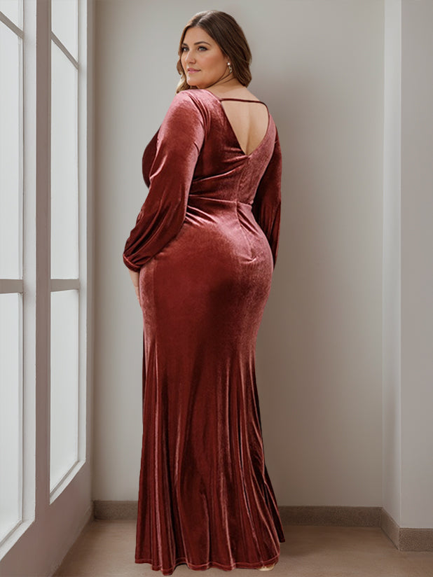 Velvet Mother Of The Bride Dress A Line Gown With V Neck And Ruffles