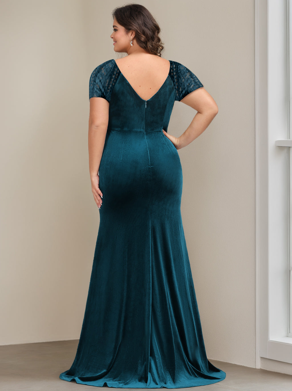 Plus Size Velvet Mother Of Bride Gown With Ruffles And Appliques Floor Length