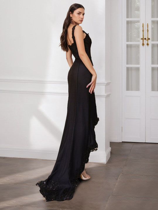 Spaghetti Strap A Line Mother of the Bride Dress Lace Sequin Asymmetrical Hem