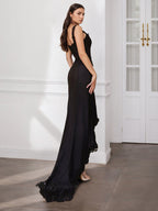 Spaghetti Strap A Line Mother of the Bride Dress Lace Sequin Asymmetrical Hem