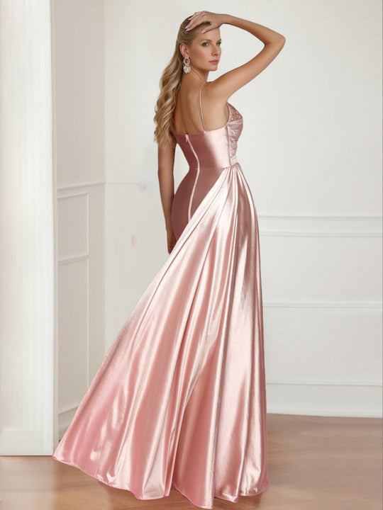 Floor Length Sleeveless Mother of the Bride Dress Spaghetti Straps Side Split