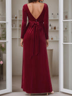 Floor Length A Line Princess Gown With Scoop Neck And Long Ruffled Sleeves