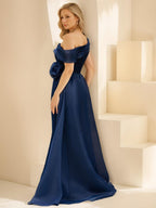 Off The Shoulder Floor Length Mother Of The Bride And Groom Dress With Sleeves