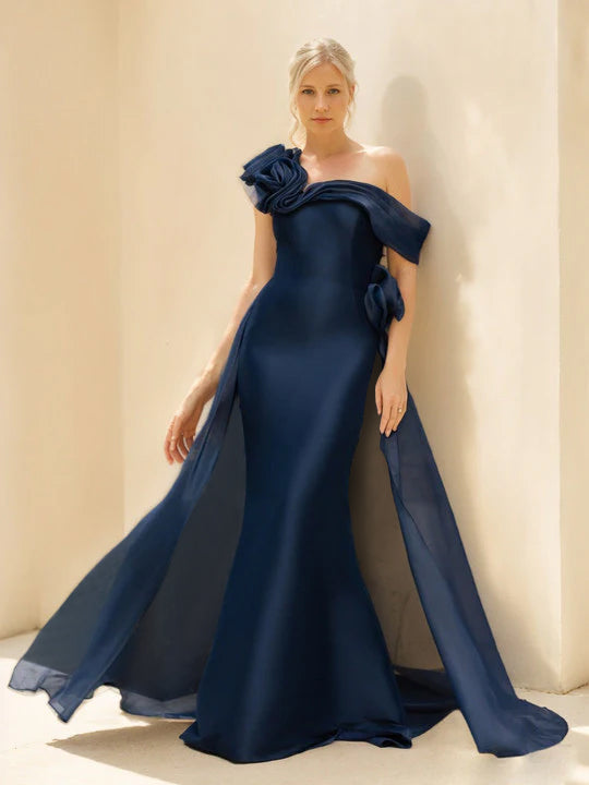 Off The Shoulder Floor Length Mother Of The Bride And Groom Dress With Sleeves