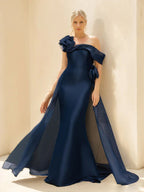 Off The Shoulder Floor Length Mother Of The Bride And Groom Dress With Sleeves