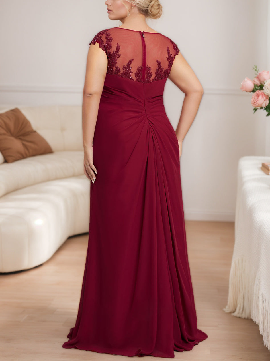Plus Size Floor Length Mother Of The Bride Dress Beading And Sequins Scoop Neck