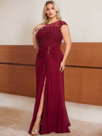 Plus Size Floor Length Mother Of The Bride Dress Beading And Sequins Scoop Neck