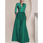 Princess V Neck Floor Length Mother Of Bride Dress Ruched Draping Front Split