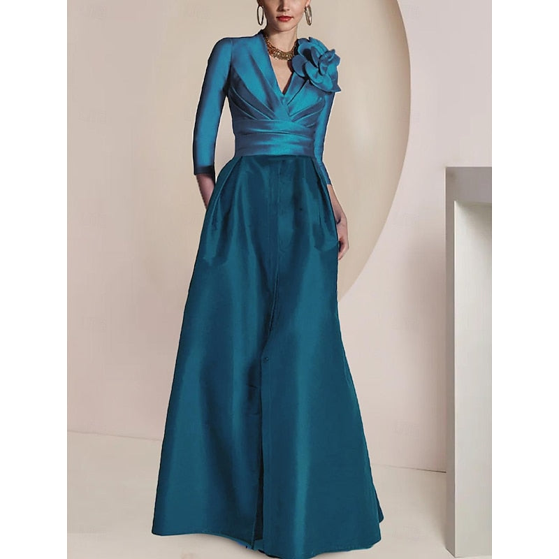 Princess V Neck Floor Length Mother Of Bride Dress Ruched Draping Front Split