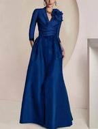 Princess V Neck Floor Length Mother Of Bride Dress Ruched Draping Front Split