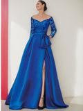 Off Shoulder A Line Floor Length Dress For Mother Of Bride Side Split Sleeves
