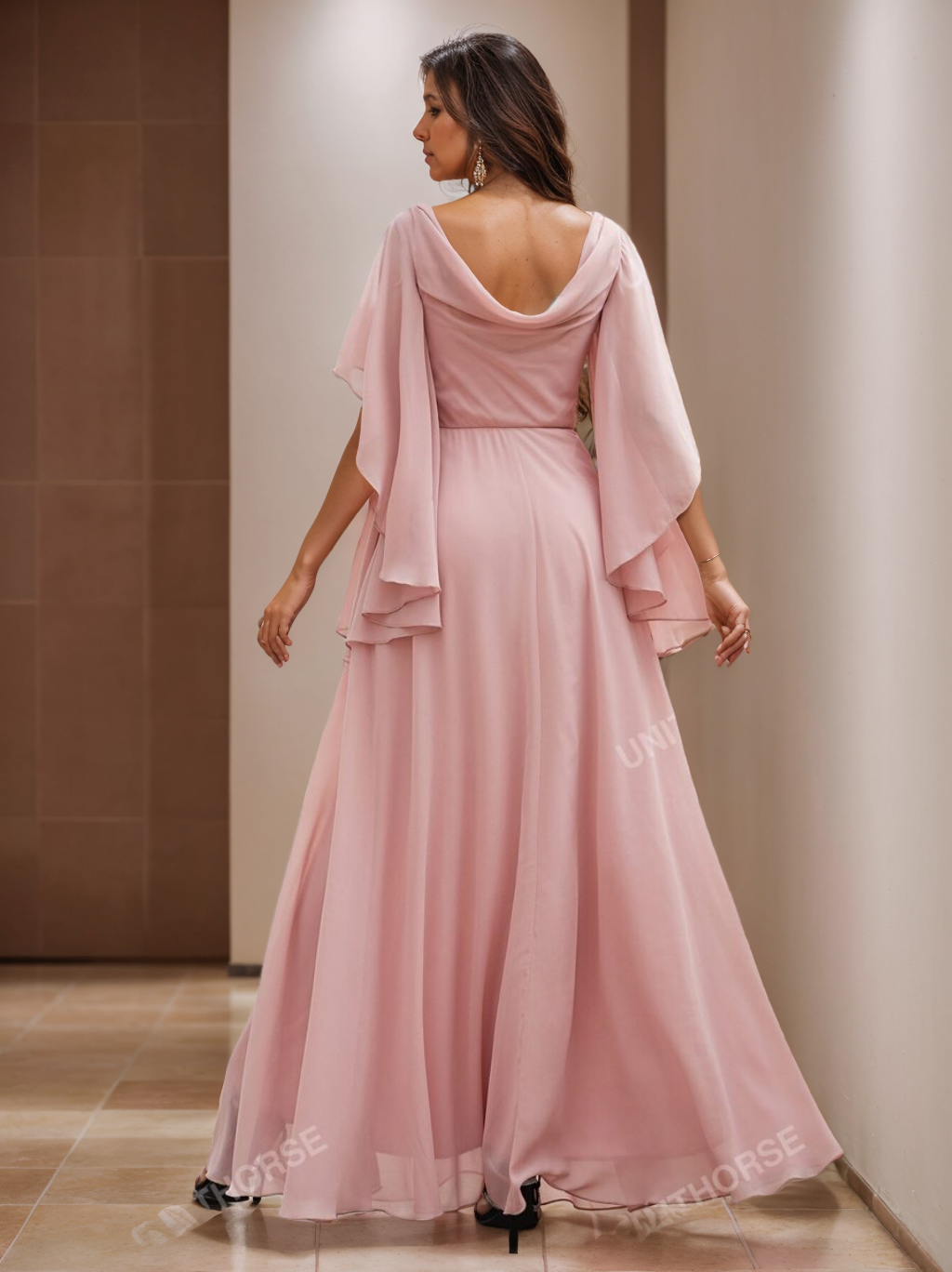 V-Neck Aline Dress for Mother of the Bride with Lace Appliques and Short Sleeves