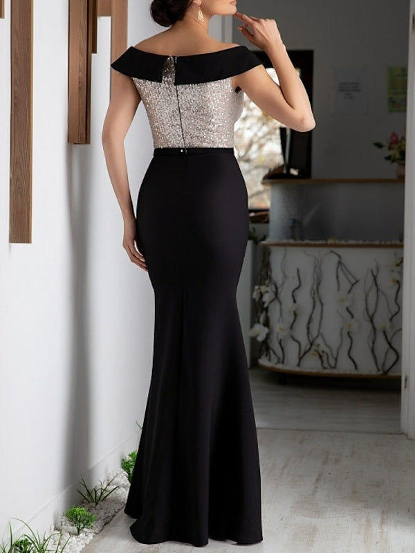 V Neck A Line Floor Length Mother Of The Bride Dress Short Sleeves Sequin