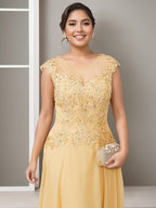 Plus Size Mother of the Bride A Line Floor Length Dress With Jewel Neck Beading