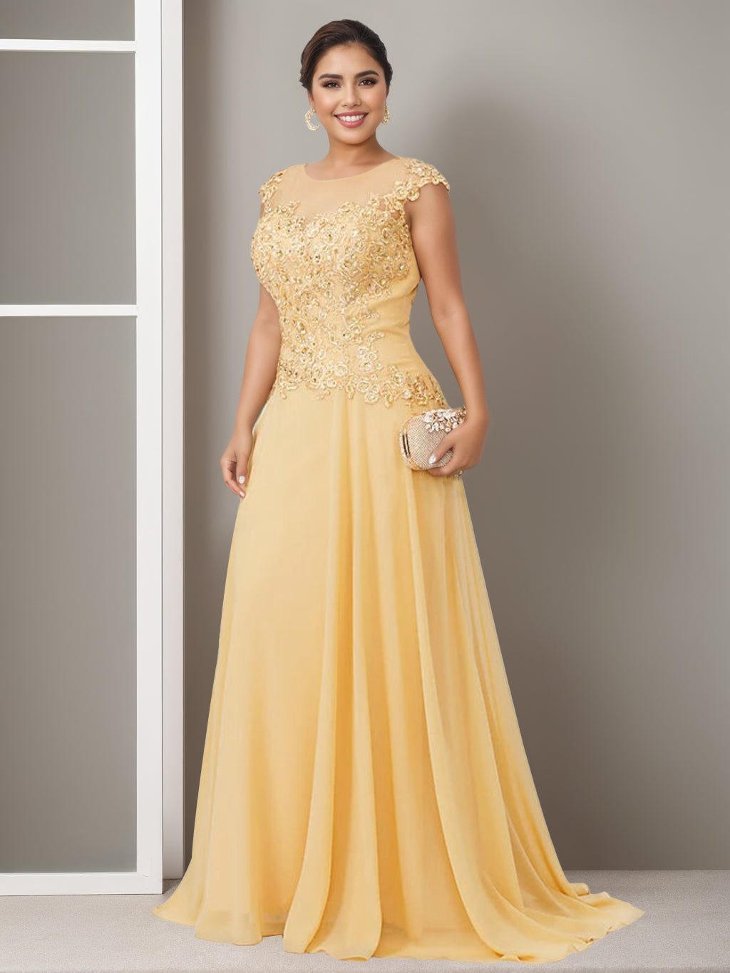 Plus Size Mother of the Bride A Line Floor Length Dress With Jewel Neck Beading