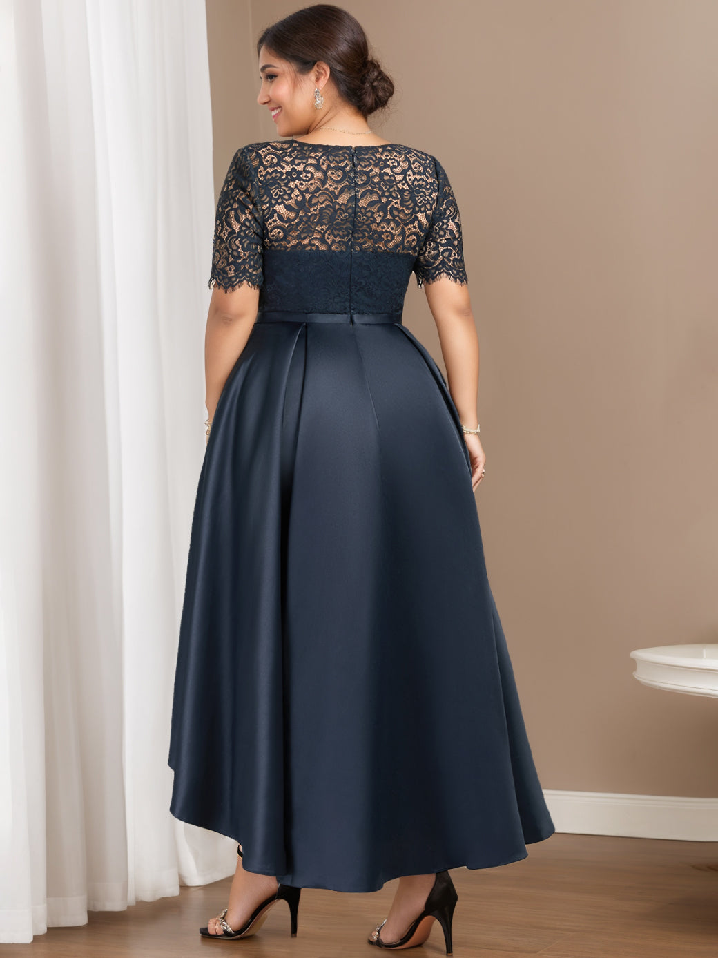 Plus Size Asymmetrical Dress Round Neck Appliques For Mother Of The Bride