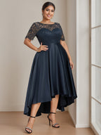 Plus Size Asymmetrical Dress Round Neck Appliques For Mother Of The Bride