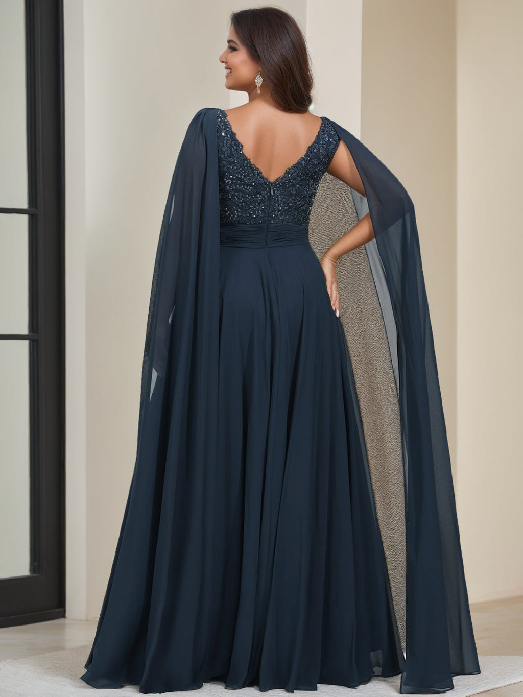 Plus Size Mother Of The Bride Dress With Floor Length Sequins And Watteau Train