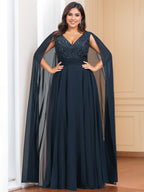 Plus Size Mother Of The Bride Dress With Floor Length Sequins And Watteau Train