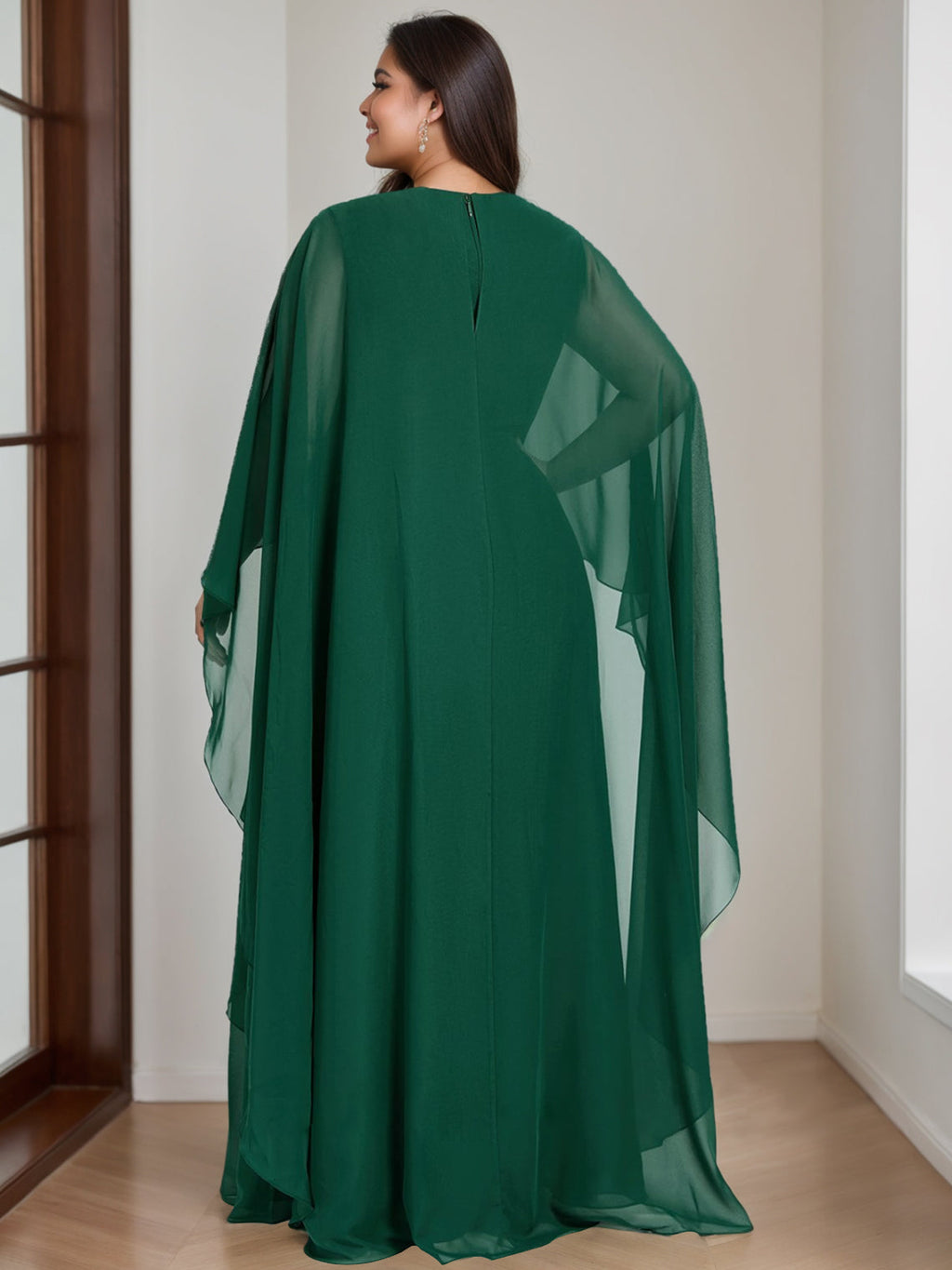 Plus Size Floor Length Mother Of The Bride A Line Dress Scoop Neck Half Sleeves