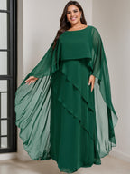 Plus Size Floor Length Mother Of The Bride A Line Dress Scoop Neck Half Sleeves