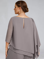 Two Piece Scoop Neck Chiffon Gown Beaded For Plus Size Mothers Of The Bride
