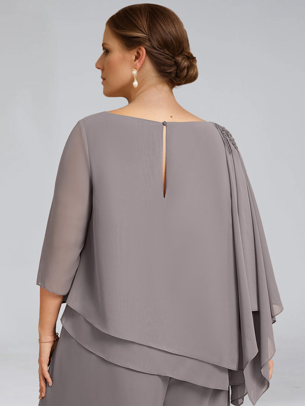 Two Piece Scoop Neck Chiffon Gown Beaded For Plus Size Mothers Of The Bride