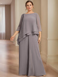 Two Piece Scoop Neck Chiffon Gown Beaded For Plus Size Mothers Of The Bride