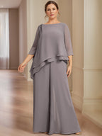 Two Piece Scoop Neck Chiffon Gown Beaded For Plus Size Mothers Of The Bride