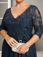 Plus Size Floor Length A Line Princess Mother Of The Bride Dress With Sequins