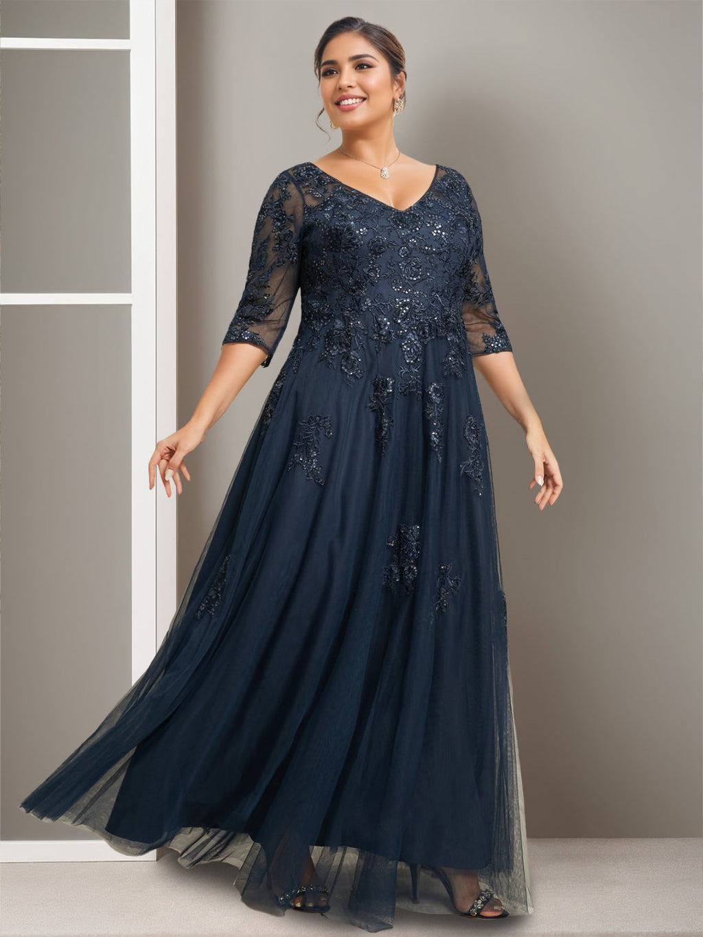 Plus Size Floor Length A Line Princess Mother Of The Bride Dress With Sequins