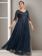 Plus Size Floor Length A Line Princess Mother Of The Bride Dress With Sequins