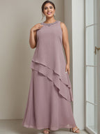 Plus Size Floor Length Sleeveless A Line Mother Of The Bride Dress With Beading